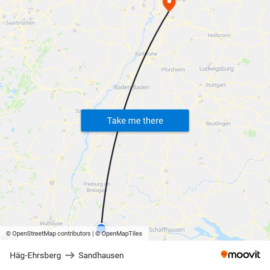 Häg-Ehrsberg to Sandhausen map