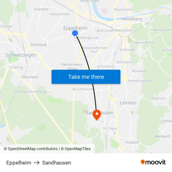 Eppelheim to Sandhausen map