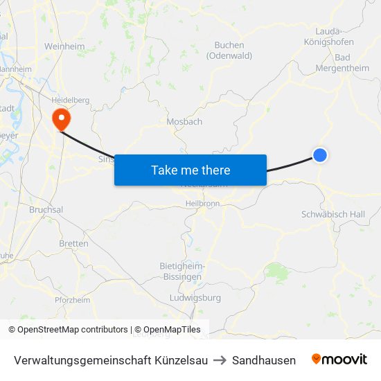 Verwaltungsgemeinschaft Künzelsau to Sandhausen map