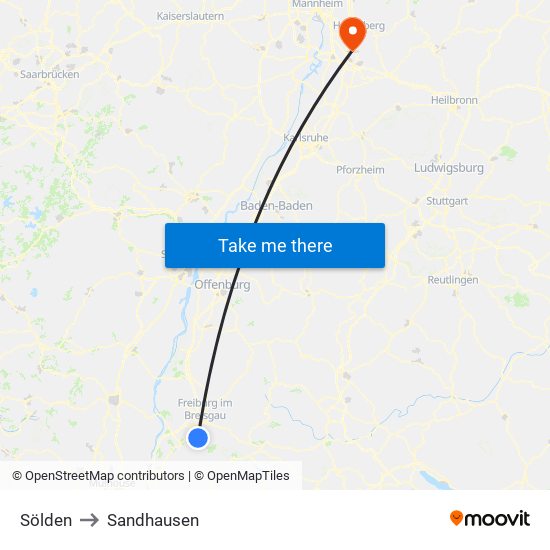 Sölden to Sandhausen map