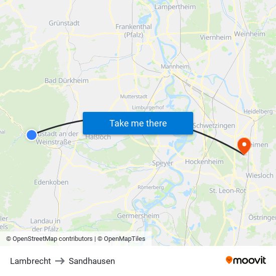 Lambrecht to Sandhausen map