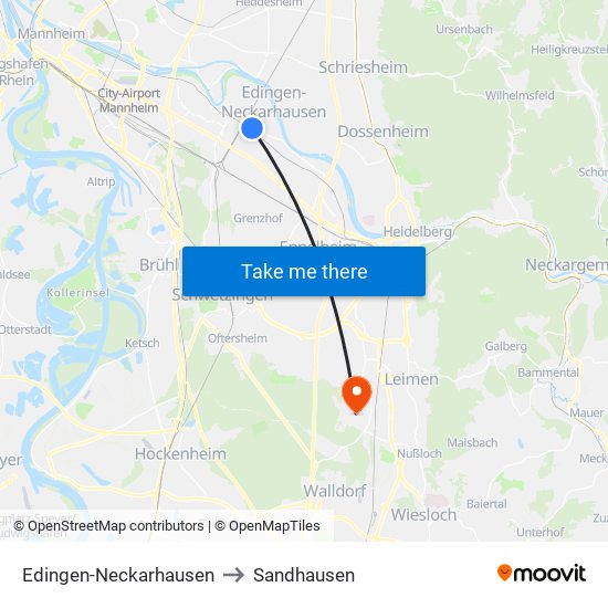 Edingen-Neckarhausen to Sandhausen map