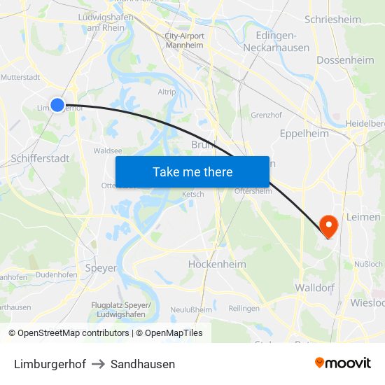 Limburgerhof to Sandhausen map