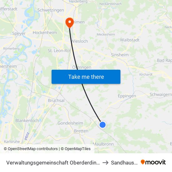 Verwaltungsgemeinschaft Oberderdingen to Sandhausen map