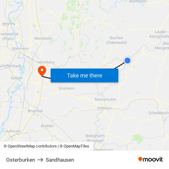 Osterburken to Sandhausen map