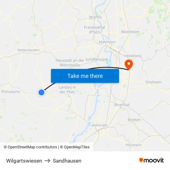 Wilgartswiesen to Sandhausen map