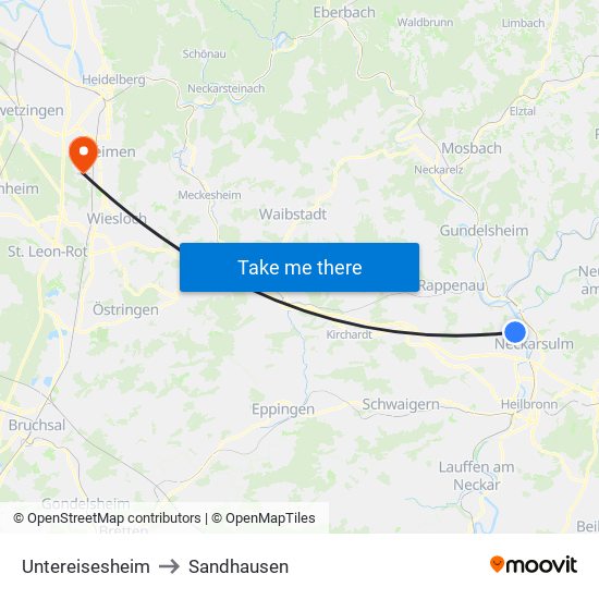 Untereisesheim to Sandhausen map