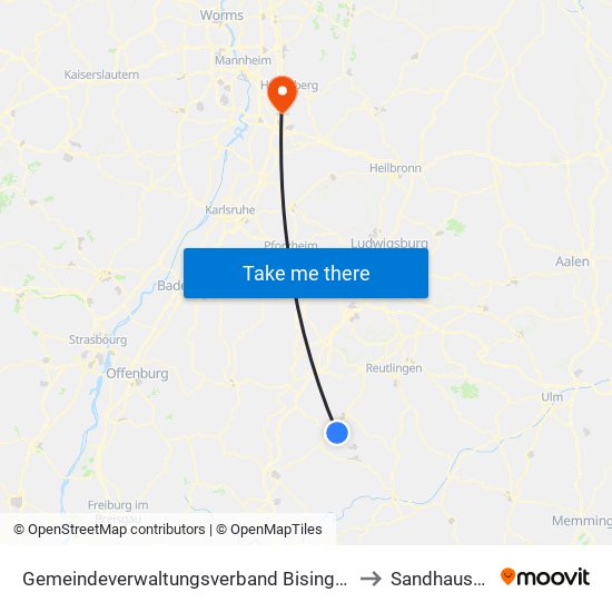 Gemeindeverwaltungsverband Bisingen to Sandhausen map