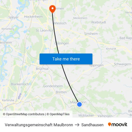 Verwaltungsgemeinschaft Maulbronn to Sandhausen map