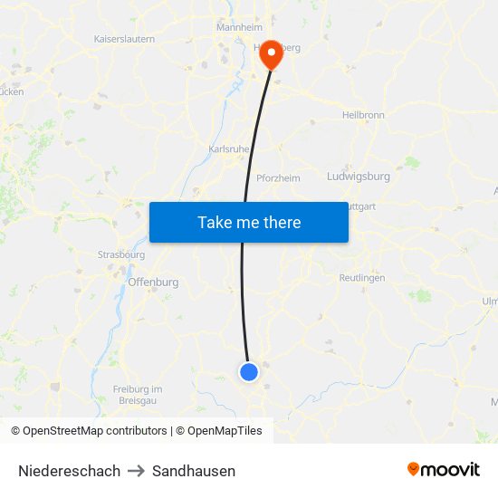 Niedereschach to Sandhausen map