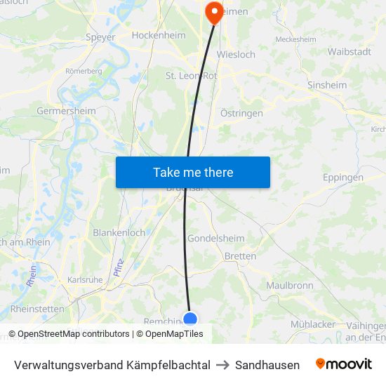 Verwaltungsverband Kämpfelbachtal to Sandhausen map