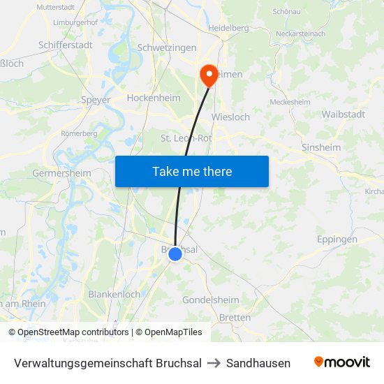 Verwaltungsgemeinschaft Bruchsal to Sandhausen map