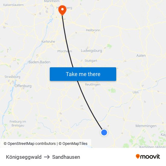 Königseggwald to Sandhausen map