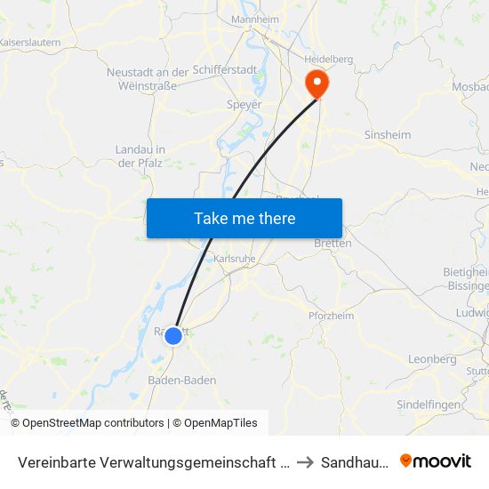 Vereinbarte Verwaltungsgemeinschaft Rastatt to Sandhausen map