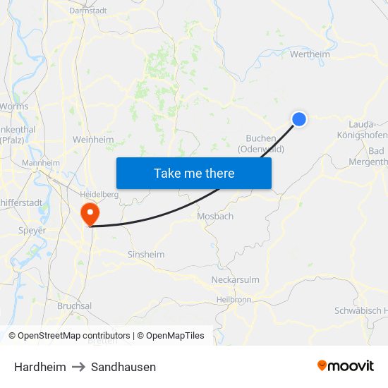 Hardheim to Sandhausen map