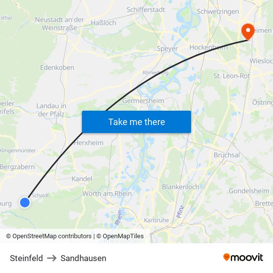 Steinfeld to Sandhausen map