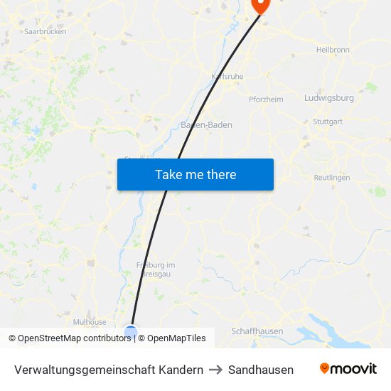 Verwaltungsgemeinschaft Kandern to Sandhausen map