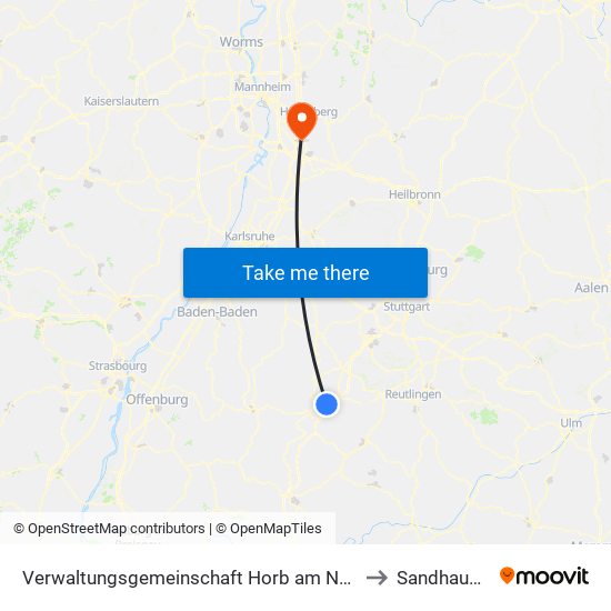 Verwaltungsgemeinschaft Horb am Neckar to Sandhausen map