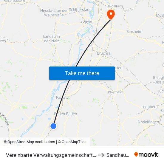 Vereinbarte Verwaltungsgemeinschaft Bühl to Sandhausen map