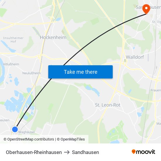 Oberhausen-Rheinhausen to Sandhausen map