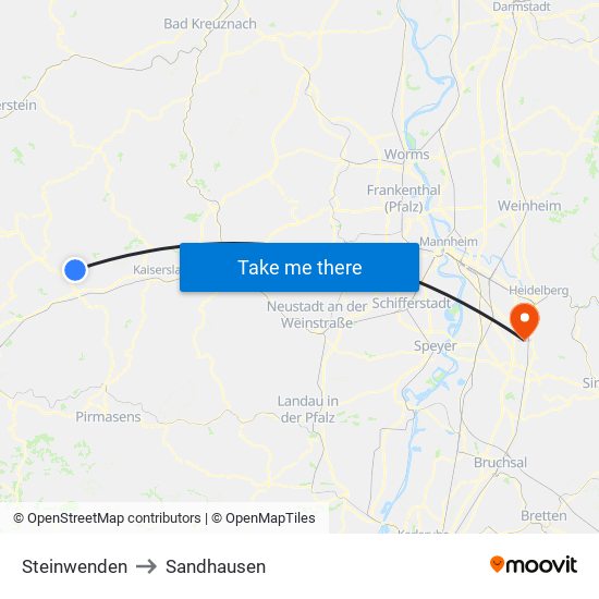 Steinwenden to Sandhausen map