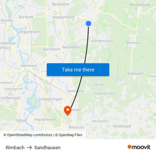 Rimbach to Sandhausen map