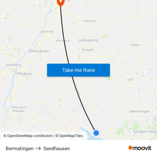 Bermatingen to Sandhausen map