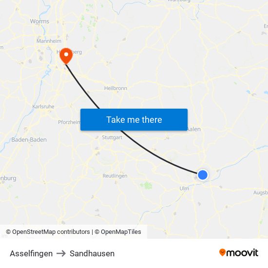 Asselfingen to Sandhausen map