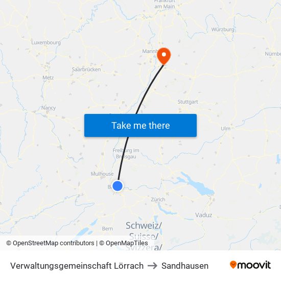 Verwaltungsgemeinschaft Lörrach to Sandhausen map