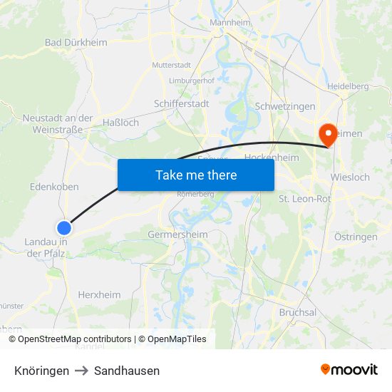 Knöringen to Sandhausen map