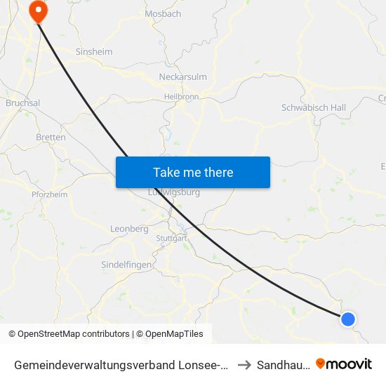 Gemeindeverwaltungsverband Lonsee-Amstetten to Sandhausen map