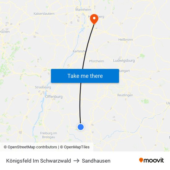 Königsfeld Im Schwarzwald to Sandhausen map