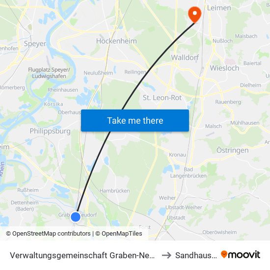 Verwaltungsgemeinschaft Graben-Neudorf to Sandhausen map