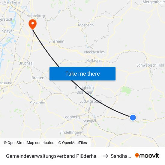 Gemeindeverwaltungsverband Plüderhausen-Urbach to Sandhausen map