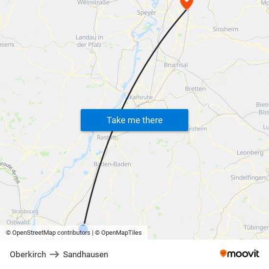 Oberkirch to Sandhausen map