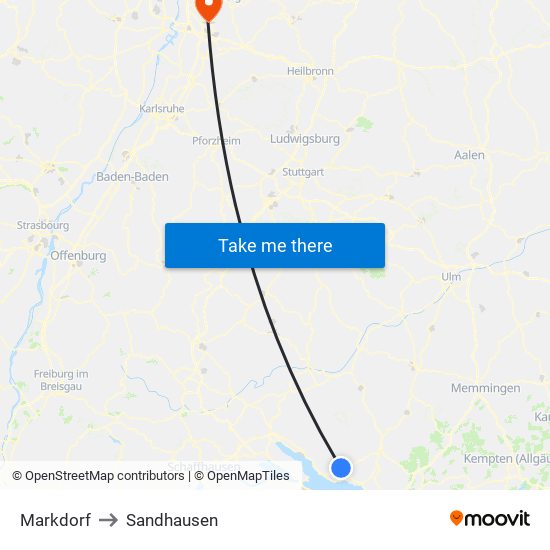 Markdorf to Sandhausen map