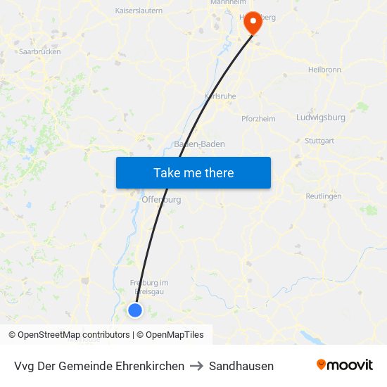 Vvg Der Gemeinde Ehrenkirchen to Sandhausen map