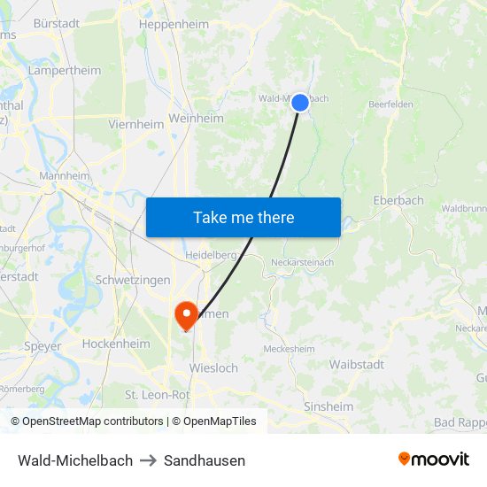 Wald-Michelbach to Sandhausen map