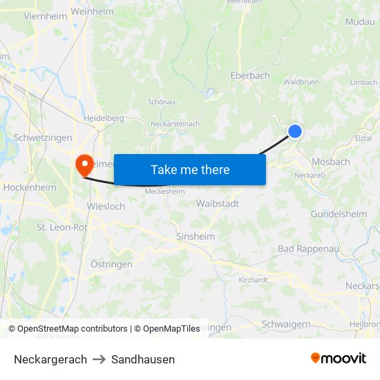 Neckargerach to Sandhausen map