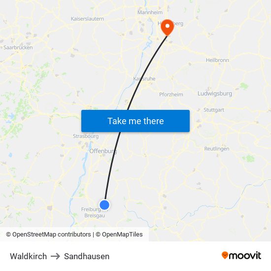 Waldkirch to Sandhausen map