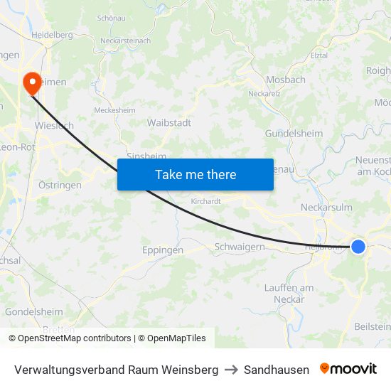 Verwaltungsverband Raum Weinsberg to Sandhausen map