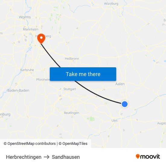 Herbrechtingen to Sandhausen map