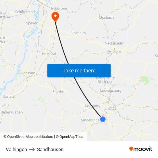 Vaihingen to Sandhausen map