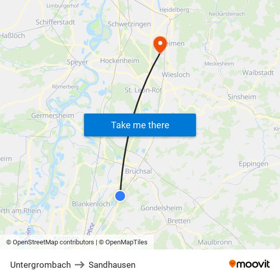 Untergrombach to Sandhausen map