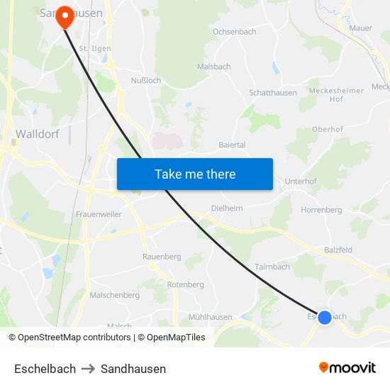 Eschelbach to Sandhausen map