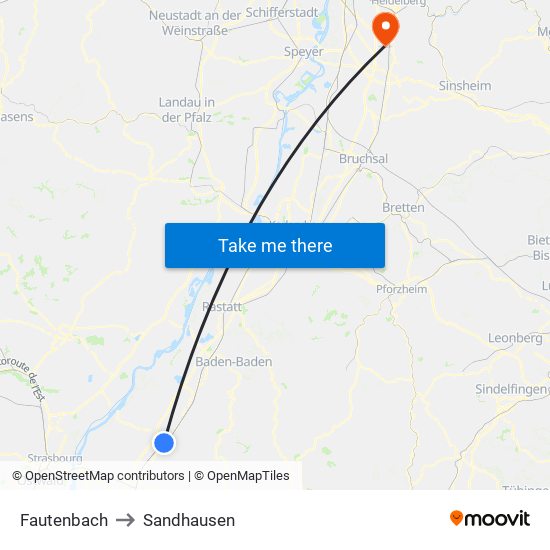 Fautenbach to Sandhausen map