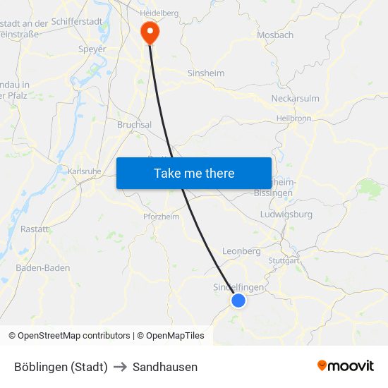 Böblingen (Stadt) to Sandhausen map