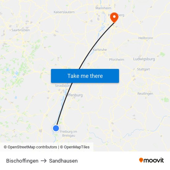 Bischoffingen to Sandhausen map