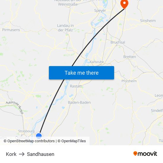 Kork to Sandhausen map