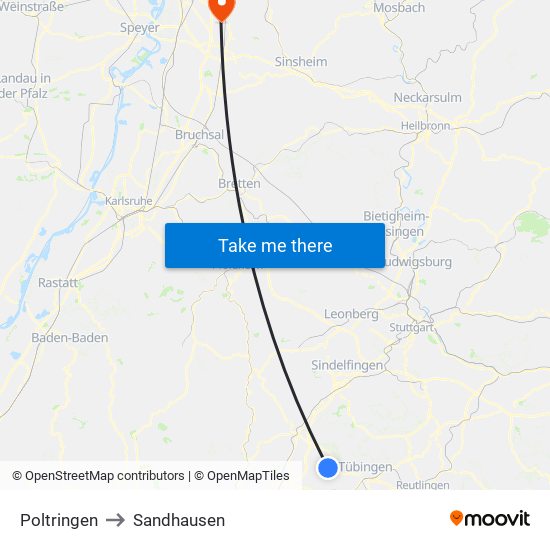 Poltringen to Sandhausen map